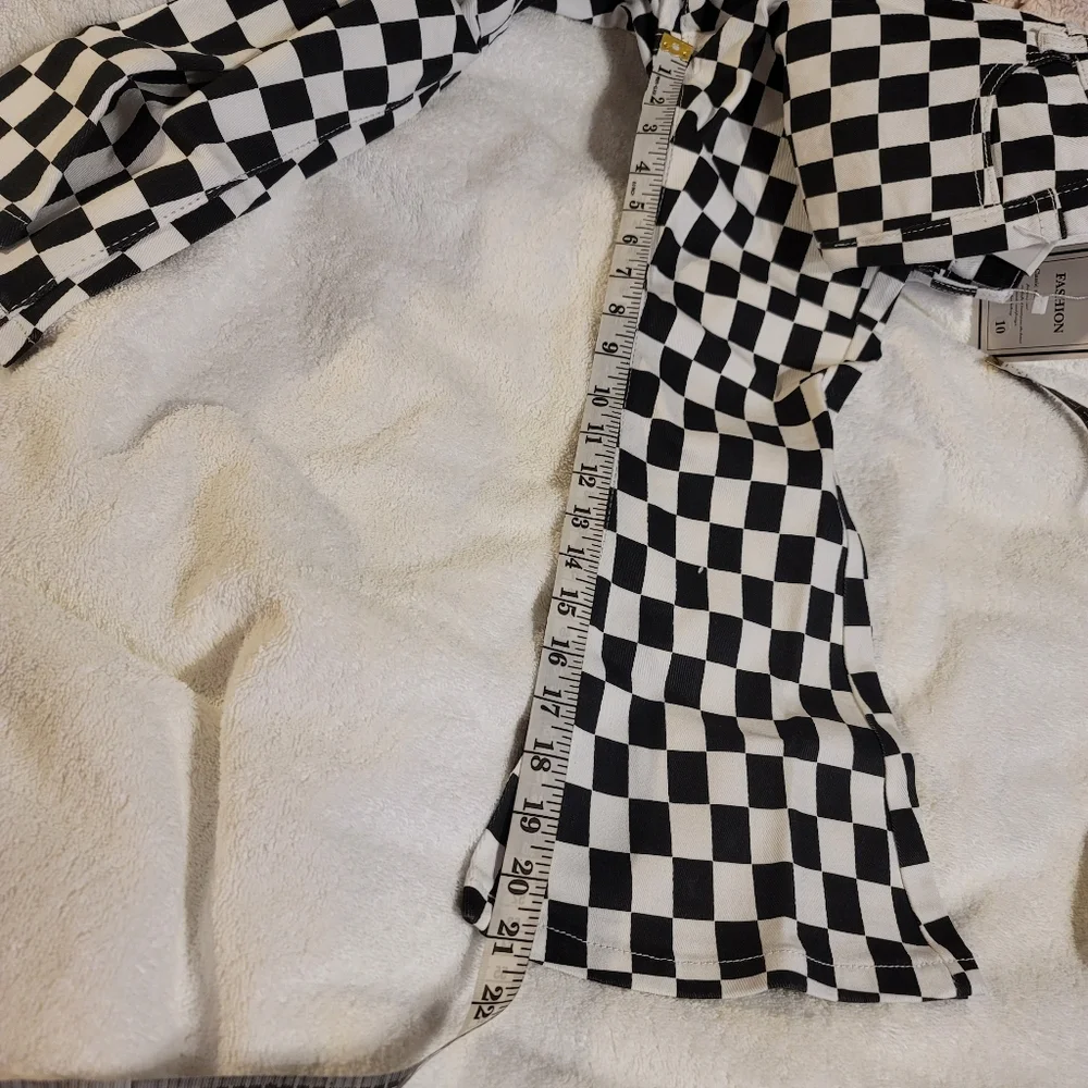 NwT. GIRLS stretch 70s bell bottom flare pants checkered size 10 - Picture 11 of 12